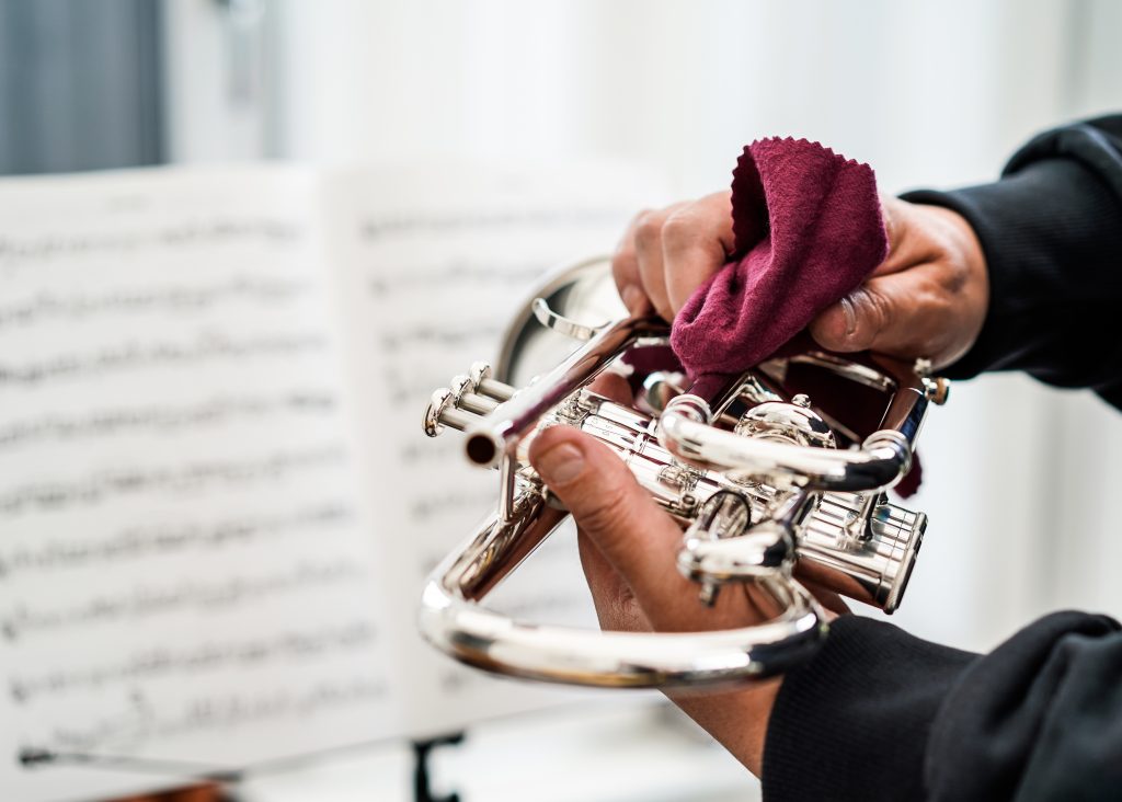 Polishing a silver-plated trumpet!